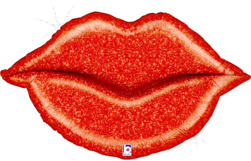 Шар (39''/99 см) Фигура, Губы, Красный, Голография, 1 шт.