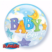 Burbuļbalons Baby Boy Zvaigžņu un mēness fons Zilā krāsa Ø  56 cm