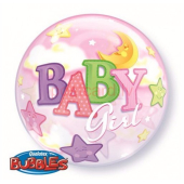Burbuļbalons Baby Girl Zvaigžņu un mēness fons Rozā krāsa Ø 56 cm