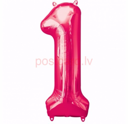 Folijas balons Cipars 1 Rozā krāsa 86 cm