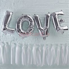 Folijas balonu kompozīcija Love Sudraba krāsa 95*35 cm