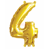 Folijas balons Cipars 4  Zelta krāsa 35 cm