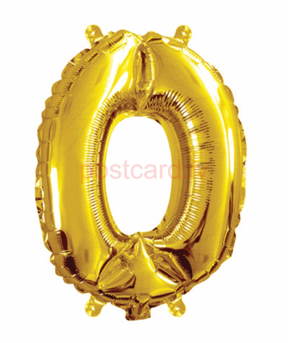 Folijas balons Cipars 0  Zelta krāsa 35 cm