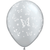 Kāzu lateksa balons "BUTTERFLIES sudraba" (30 cm)