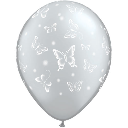 Свадебный латексный шар "BUTTERFLIES серебро" (30 cm)