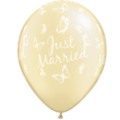 Kāzu lateksa balons "JUST MARRIED BUTTERFLIES" (30 cm)