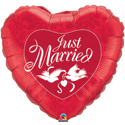 Свадебная фольга 'JUST MARRIED RED & WHITE' HEART FOIL BALLOON (92 cm)