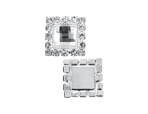 Embellishments with a stone, silver, 15 x 15mm (1 pkt / 2 pc.)