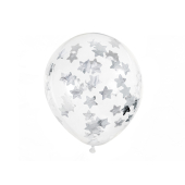 Воздушные шары конфетти - звезды, 30см, серебристые (1 шт / 6 шт.)