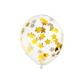 Konfeti baloni - zvaigznes, 30cm, zelts (1 pkt / 6 gab.)