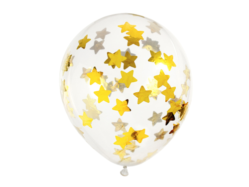Konfeti baloni - zvaigznes, 30cm, zelts (1 pkt / 6 gab.)