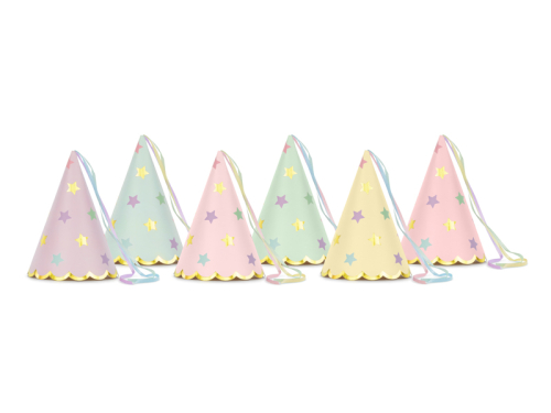 Party hats Stars, mix, 14.5cm (1 pkt / 6 pc.) Party hats Stars, mix, 14.5cm (1 pkt / 6 pc.)