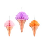 Tissue paper decorations Ice Cream, 20-30 cm, mix (1 pkt / 3 pc.)