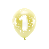 Metallic Eco Balloons 33 cm, Number '' 1 '', light gold (1 pkt / 6 pc.)