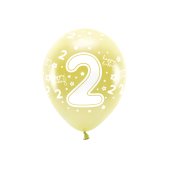 Metallic Eco Balloons 33 cm, Number '' 2 '', light gold (1 pkt / 6 pc.)