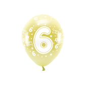 Metallic Eco Balloons 33 cm, Number '' 6 '', light gold (1 pkt / 6 pc.)