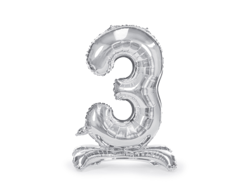 Standing foil balloon Number ''3'', 70cm, silver Standing foil balloon Number ''3'', 70cm, silver
