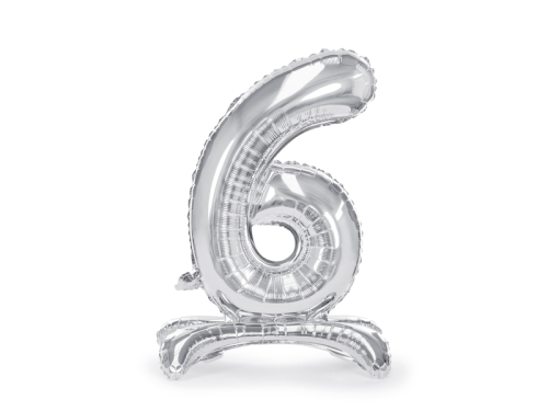 Standing foil balloon Number ''6'', 70cm, silver Standing foil balloon Number ''6'', 70cm, silver