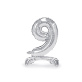 Standing foil balloon Number ''9'', 70cm, silver
