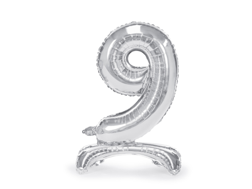 Standing foil balloon Number ''9'', 70cm, silver Standing foil balloon Number ''9'', 70cm, silver