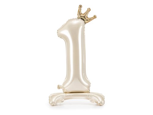 Standing foil balloon number ''1'', 84 cm, light cream