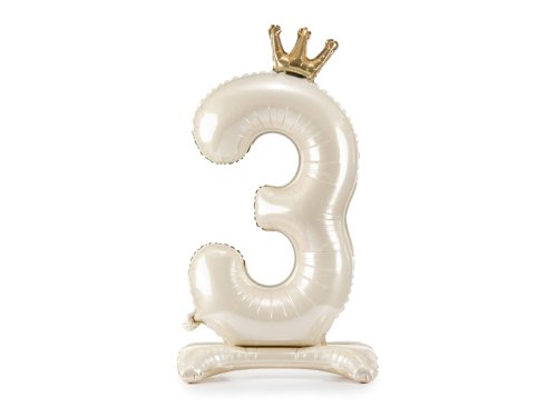 Standing foil balloon number ''3'', 84 cm, light cream Standing foil balloon number ''3'', 84 cm, light cream