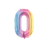 Foil Balloon Number ''0'', 86cm, pastel rainbow