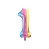 Foil Balloon Number ''1'', 86cm, pastel rainbow