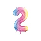 Foil Balloon Number ''2'', 86cm, pastel rainbow
