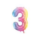 Foil Balloon Number ''3'', 86cm, pastel rainbow