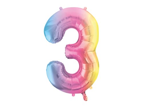 Foil Balloon Number ''3'', 86cm, pastel rainbow Foil Balloon Number ''3'', 86cm, pastel rainbow