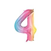 Foil Balloon Number ''4'', 86cm, pastel rainbow