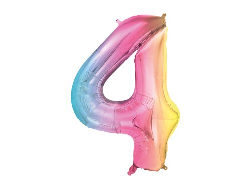 Foil Balloon Number ''4'', 86cm, pastel rainbow Foil Balloon Number ''4'', 86cm, pastel rainbow