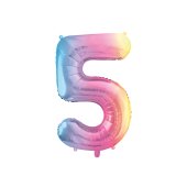 Foil Balloon Number ''5'', 86cm, pastel rainbow
