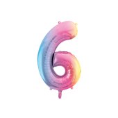 Foil Balloon Number ''6'', 86cm, pastel rainbow