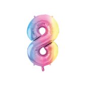 Foil Balloon Number ''8'', 86cm, pastel rainbow