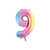 Foil Balloon Number ''9'', 86cm, pastel rainbow