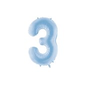 Foil Balloon Number ''3'', 86cm, misty blue