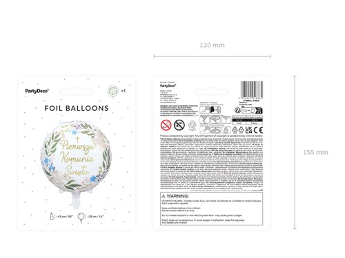 Foil Balloon ''Pierwsza Komunia Święta'', 45 cm, mix