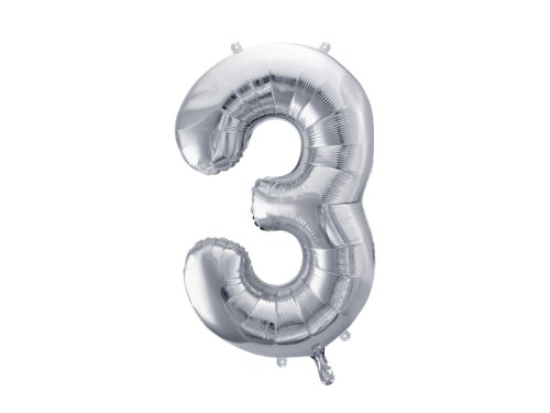 Foil Balloon Number ''3'', 72cm, silver Foil Balloon Number ''3'', 72cm, silver