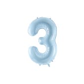 Foil Balloon Number ''3'', 72cm, light blue