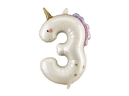 Foil balloon Number ''3'' Unicorn, 93cm, mix Foil balloon Number ''3'' Unicorn, 93cm, mix