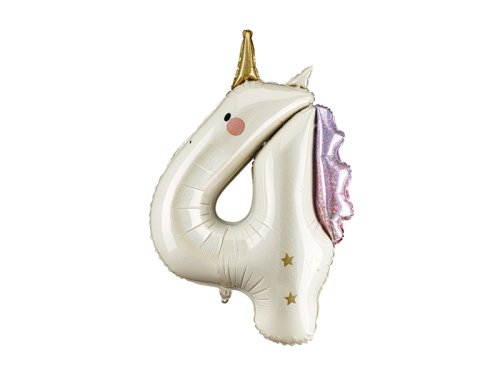 Foil balloon Number ''4'' Unicorn, 93cm, mix Foil balloon Number ''4'' Unicorn, 93cm, mix