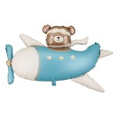Foil balloon Bear in Airplane, 94x61 cm, light blue