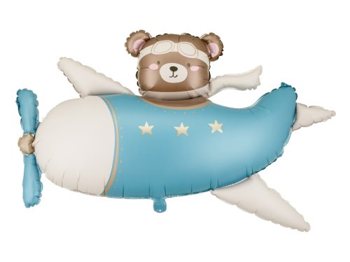 Foil balloon Bear in Airplane, 94x61 cm, light blue Foil balloon Bear in Airplane, 94x61 cm, light blue