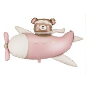 Foil balloon Bear in Airplane, 94x61 cm, light pink