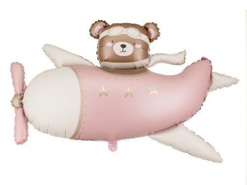 Foil balloon Bear in Airplane, 94x61 cm, light pink Foil balloon Bear in Airplane, 94x61 cm, light pink