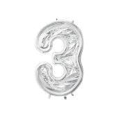 Number Frame '3' for Latex Balloons, 126cm, Silver