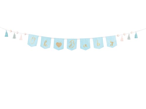 Banner Oh baby with tassels, sky-blue, 2.5 m