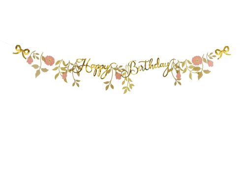 Banner Happy Birthday Flowers, pink-gold, 1.3m Banner Happy Birthday Flowers, pink-gold, 1.3m
